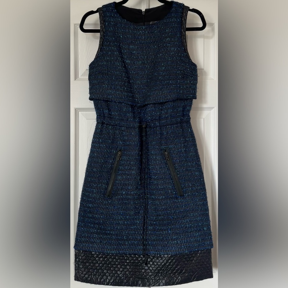 Proenza Schouler Blue Tweed Quilted Trim Sleeveless Dress Size 4